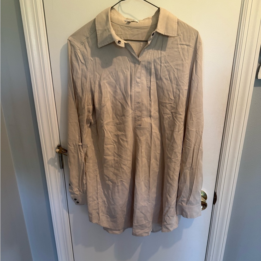 Tyler Boe Beige Casual Button Down Shirt, 100% silk